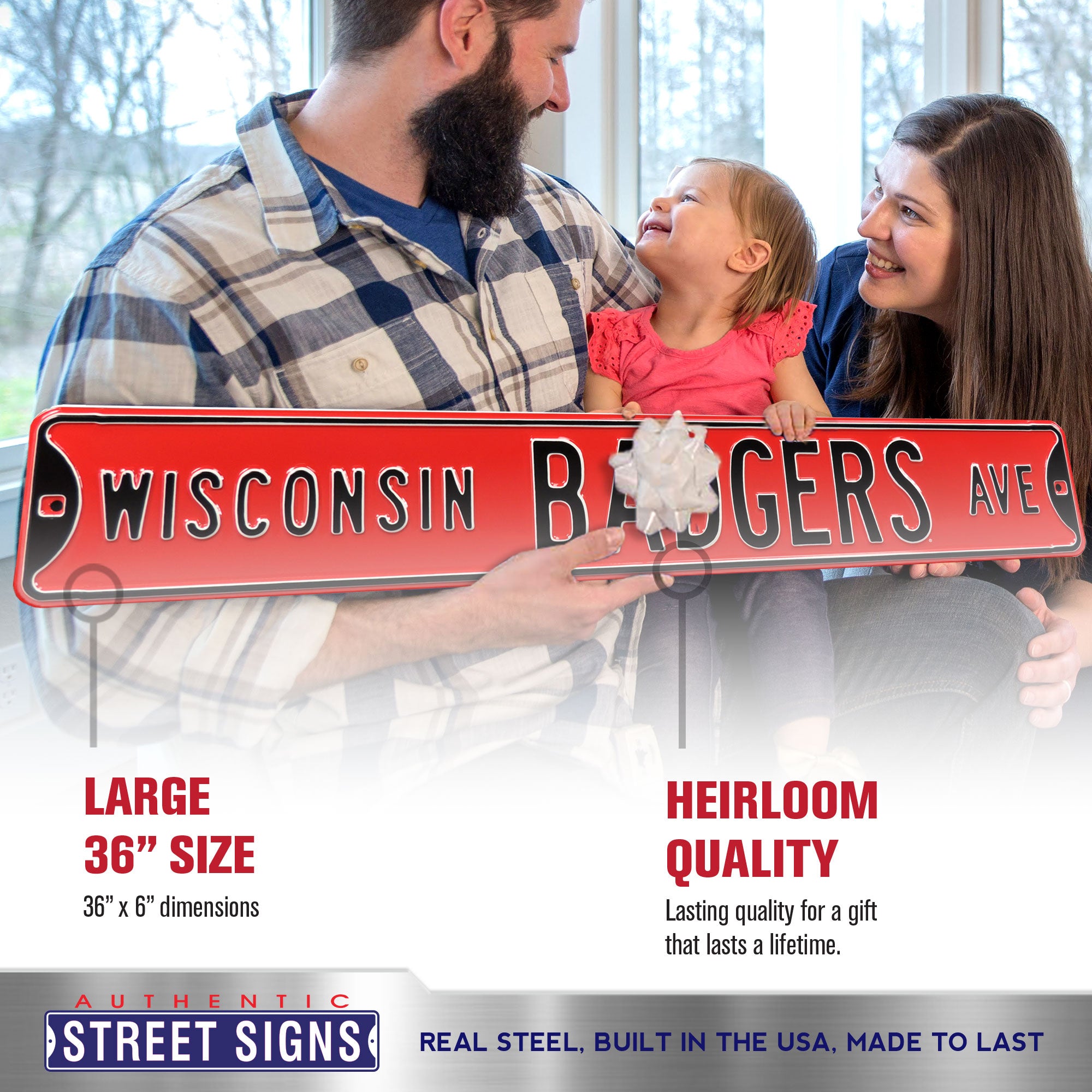 Wisconsin Badgers - BADGERS AVE - Red Embossed Steel Street Sign