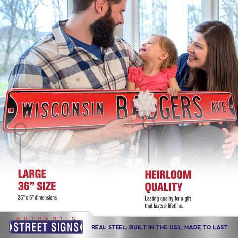Wisconsin Badgers - BADGERS AVE - Red Embossed Steel Street Sign