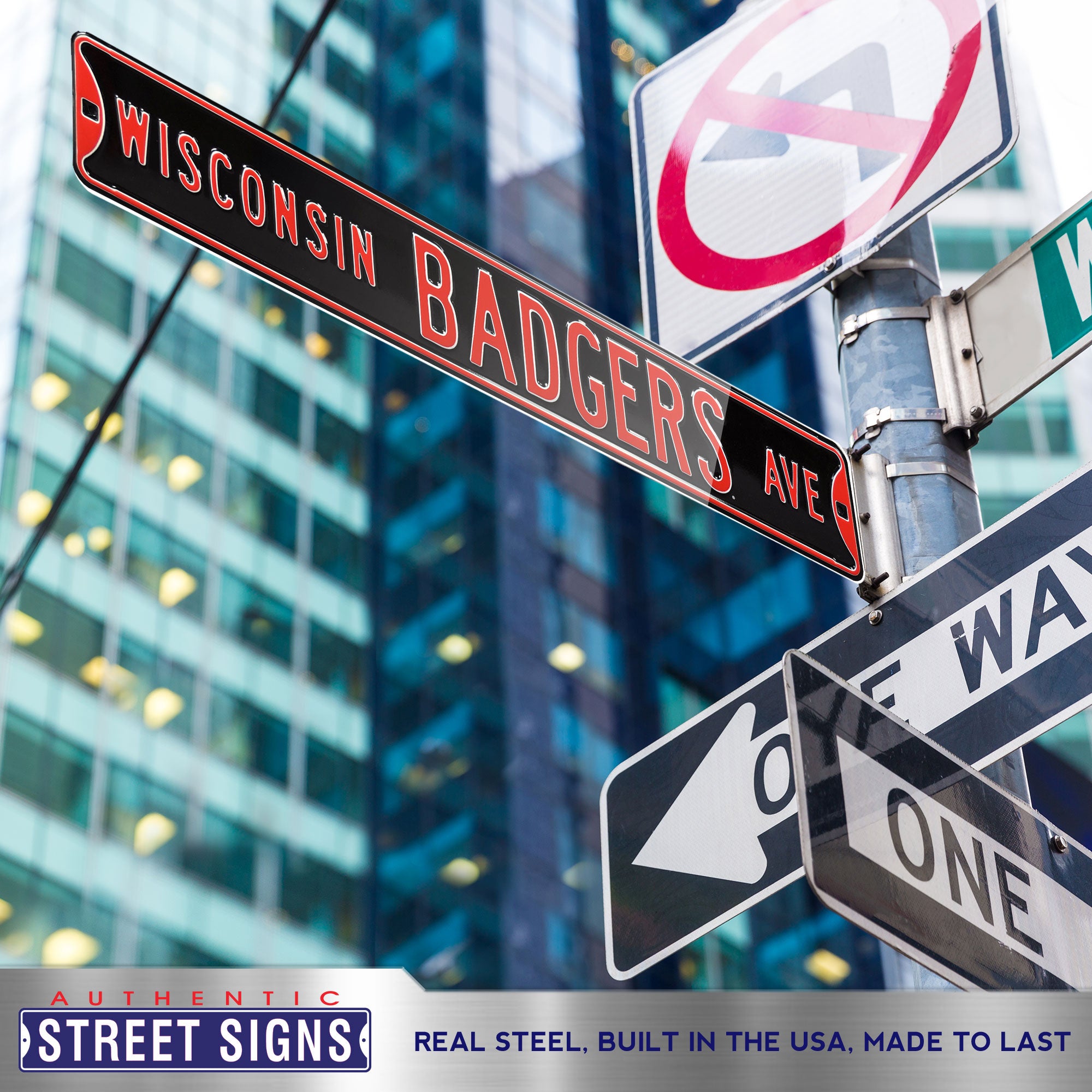 Wisconsin Badgers - BADGERS AVE - Black Embossed Steel Street Sign