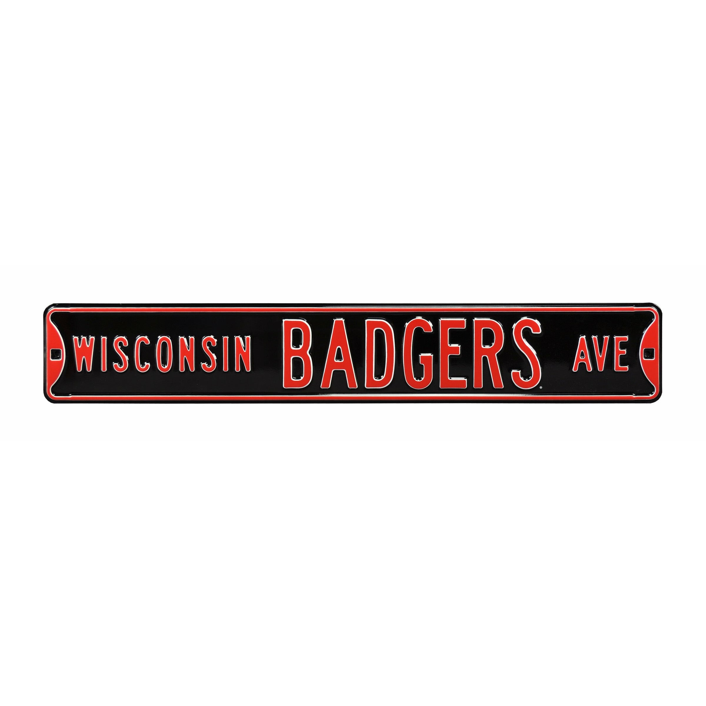 Wisconsin Badgers - BADGERS AVE - Black Embossed Steel Street Sign