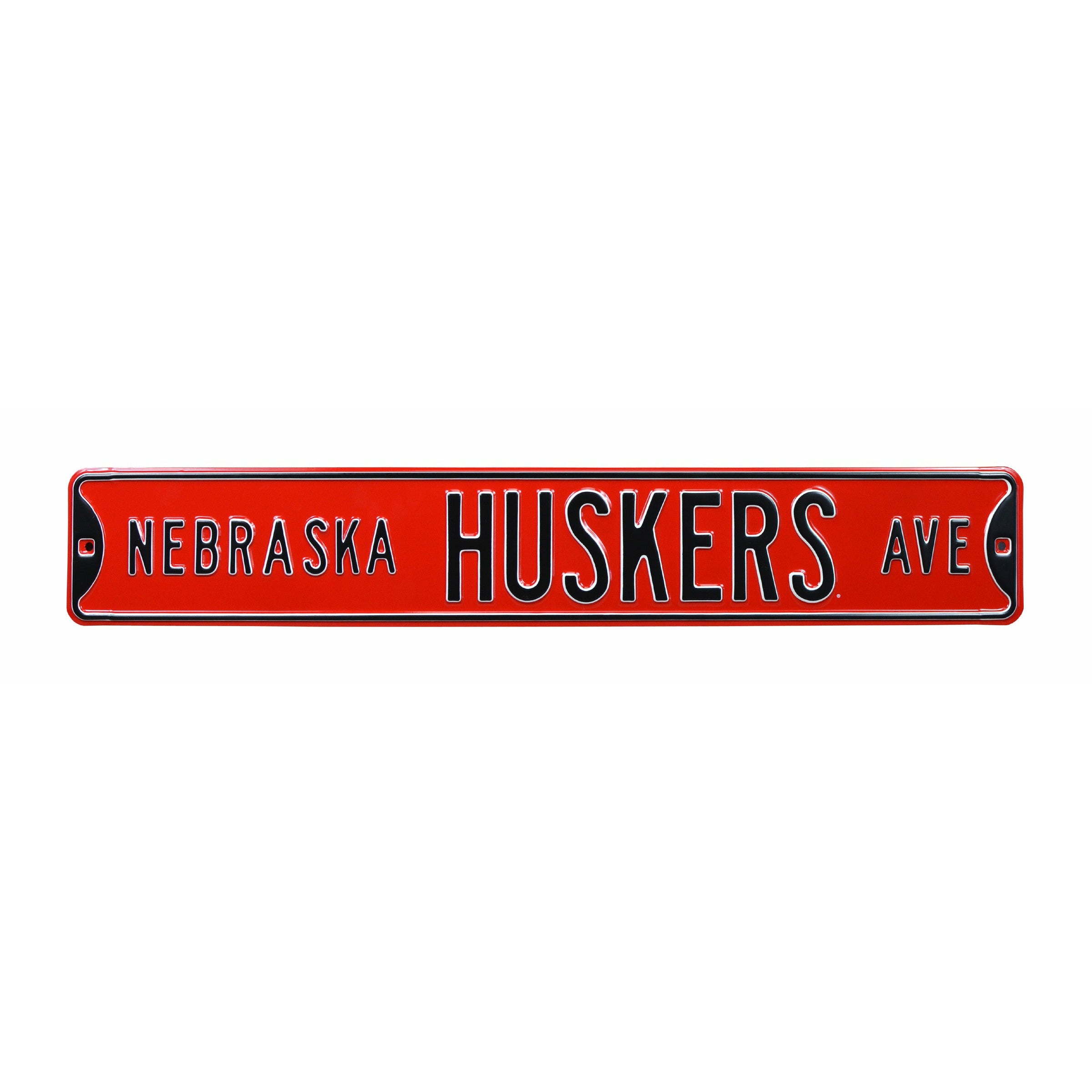 Nebraska Cornhuskers - HUSKERS AVE - Red Embossed Steel Street Sign