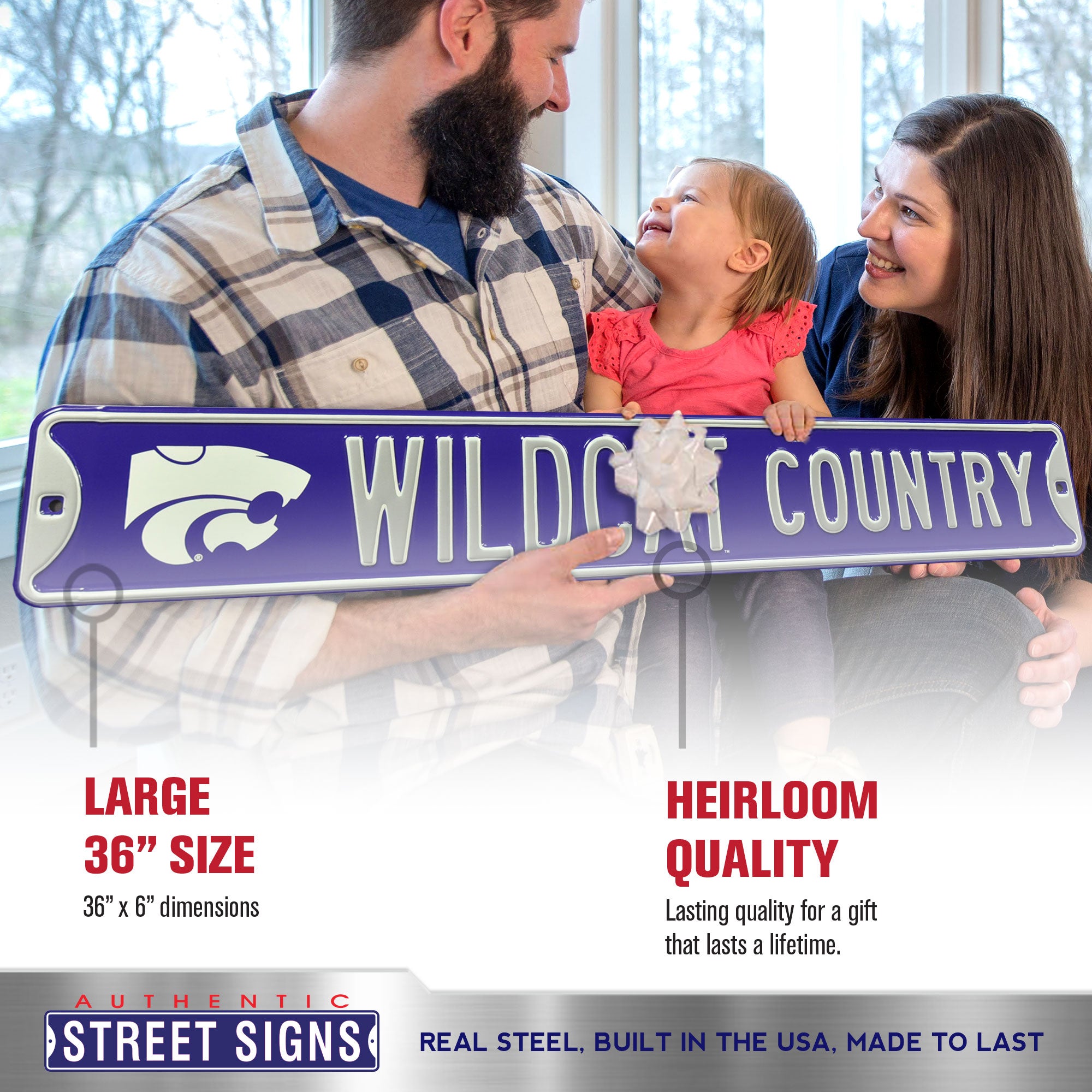 Kansas State Wildcats - WILDCAT COUNTRY - Embossed Steel Street Sign