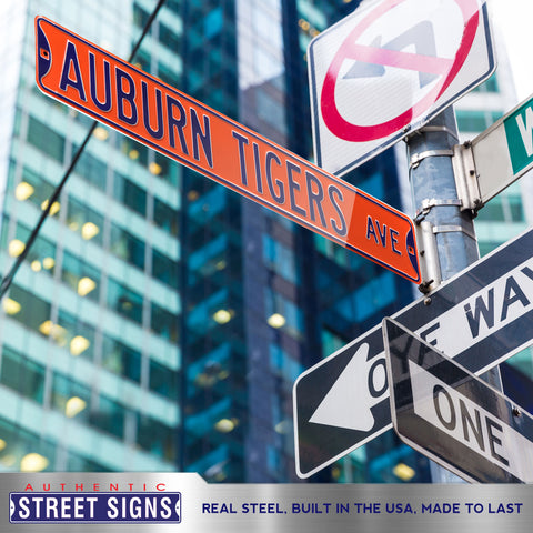 Auburn Tigers - TIGERS AVE - Orange Embossed Steel Street Sign