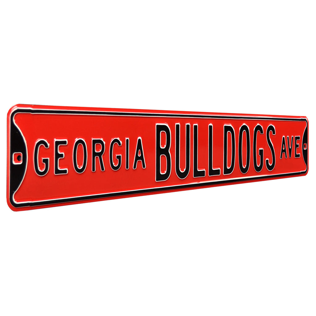 Georgia Bulldogs - BULLDOGS AVE - Red Embossed Steel Street Sign