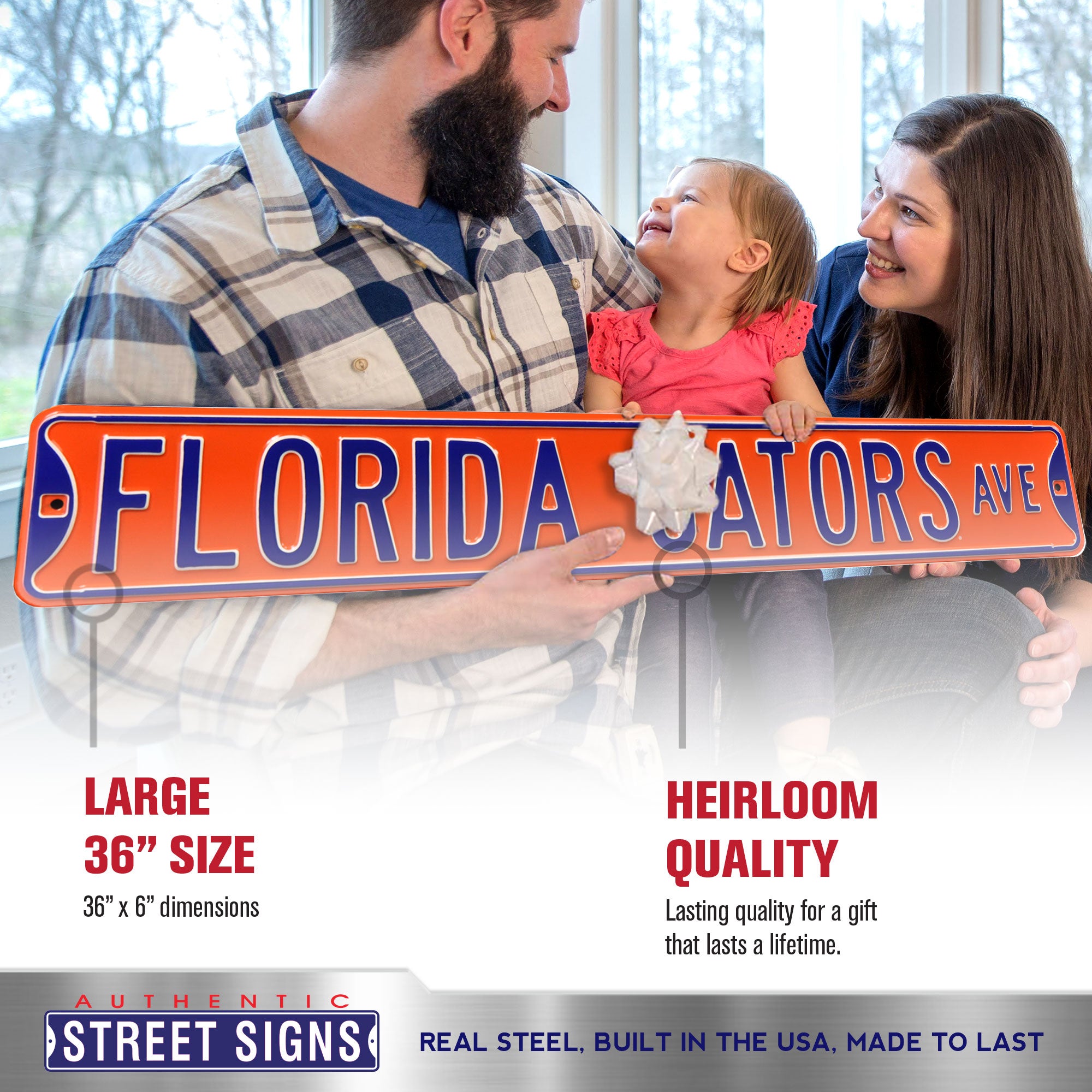 Florida Gators - FLORIDA GATORS AVE - Orange Embossed Steel Street Sign