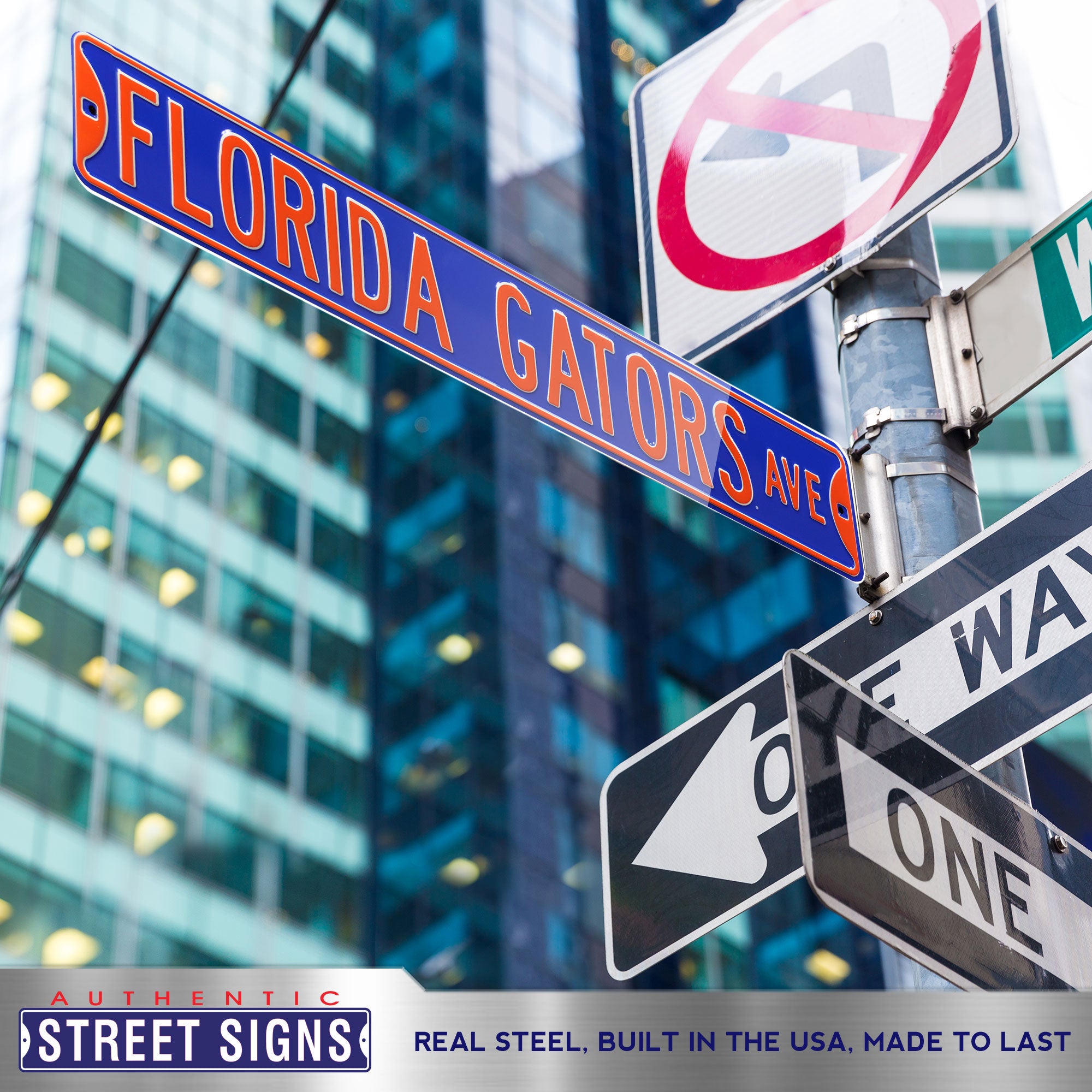 Florida Gators - FLORIDA GATORS AVE - Blue Embossed Steel Street Sign