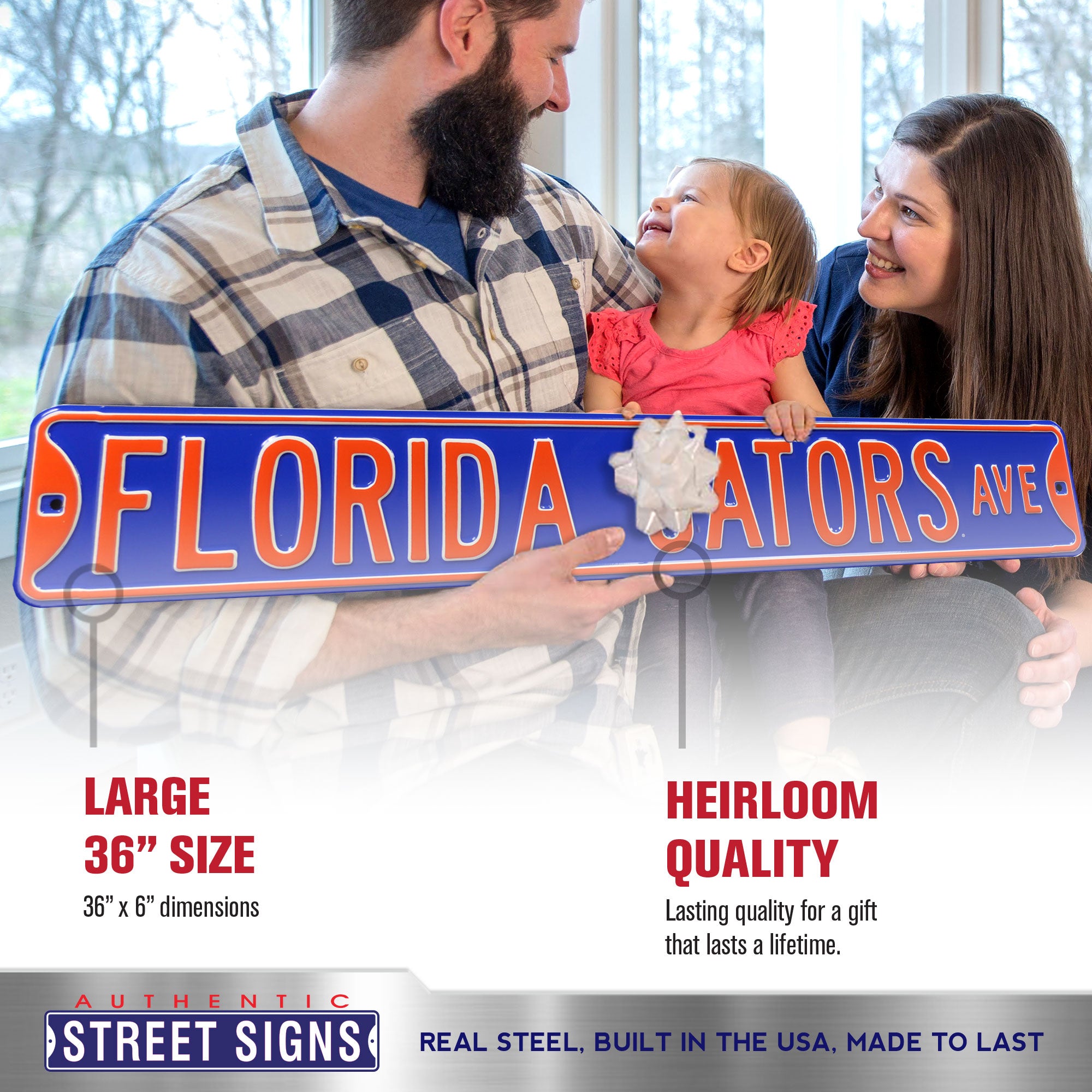 Florida Gators - FLORIDA GATORS AVE - Blue Embossed Steel Street Sign