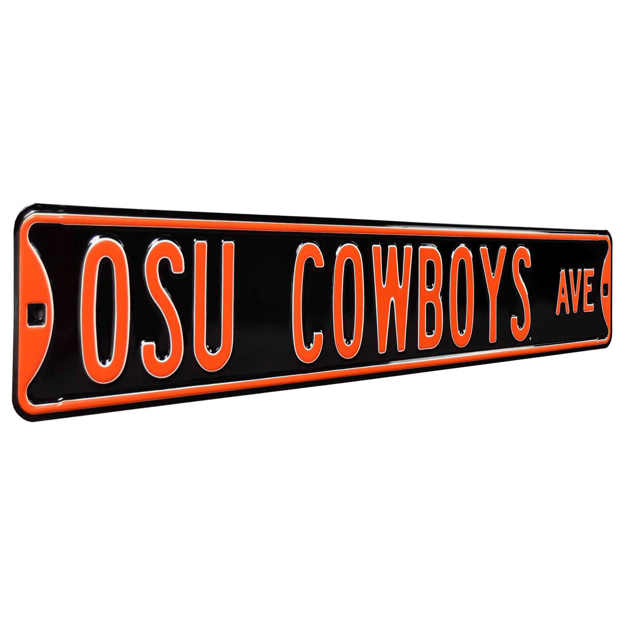 Oklahoma State Cowboys - OSU COWBOYS AVE - Black Embossed Steel Street Sign