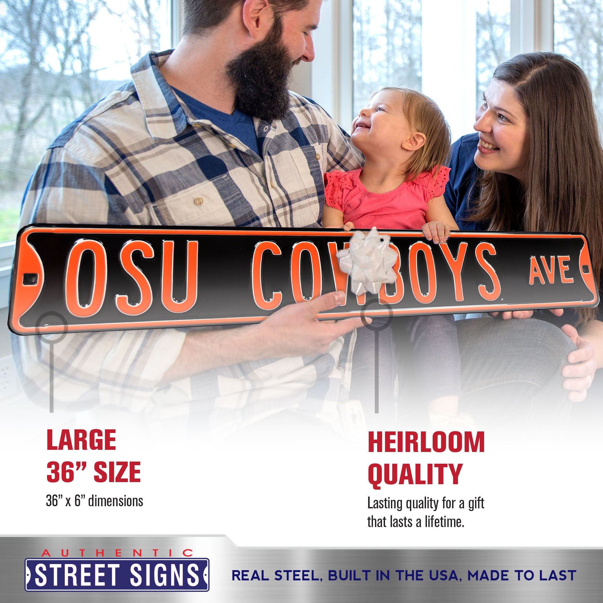 Oklahoma State Cowboys - OSU COWBOYS AVE - Black Embossed Steel Street Sign