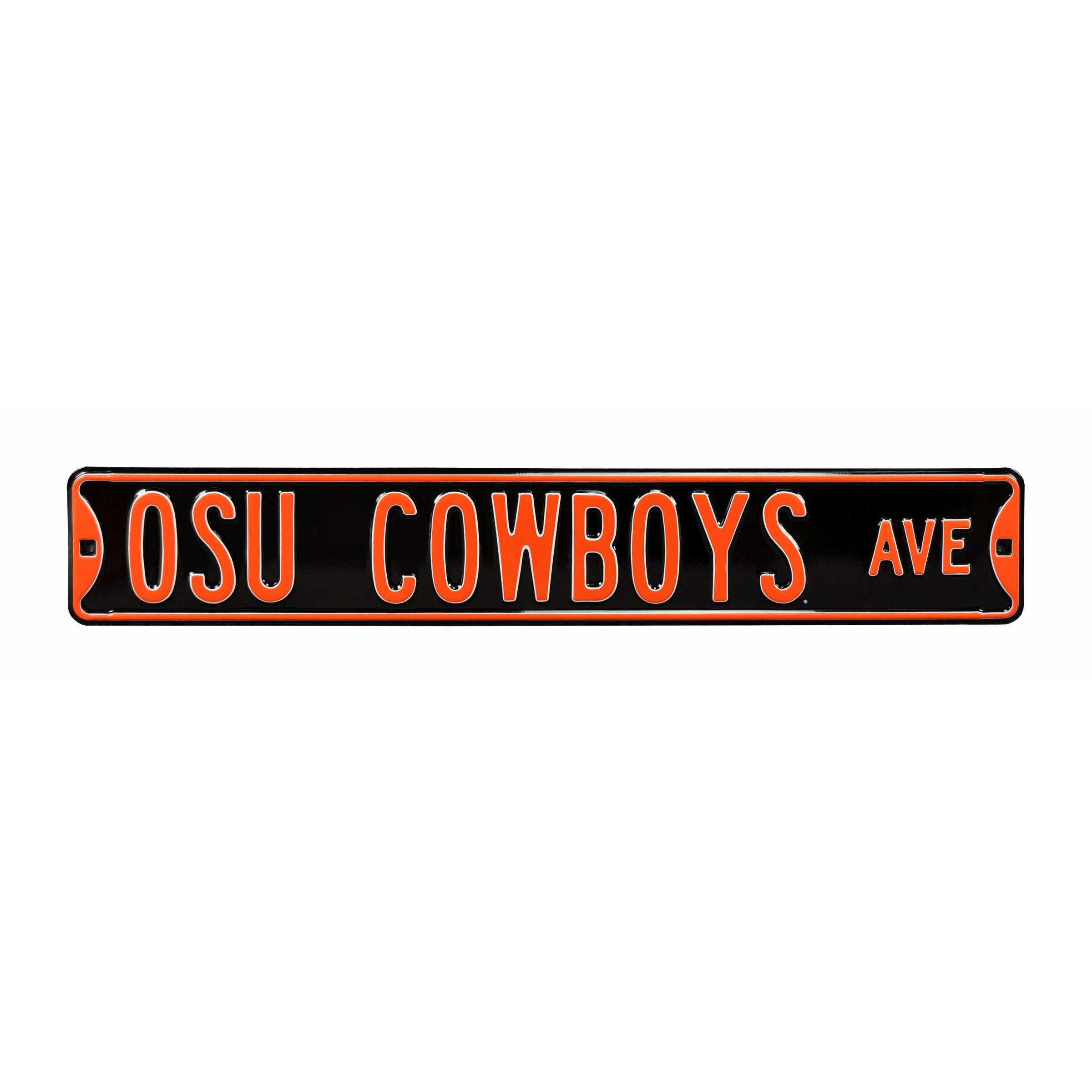 Oklahoma State Cowboys - OSU COWBOYS AVE - Black Embossed Steel Street Sign