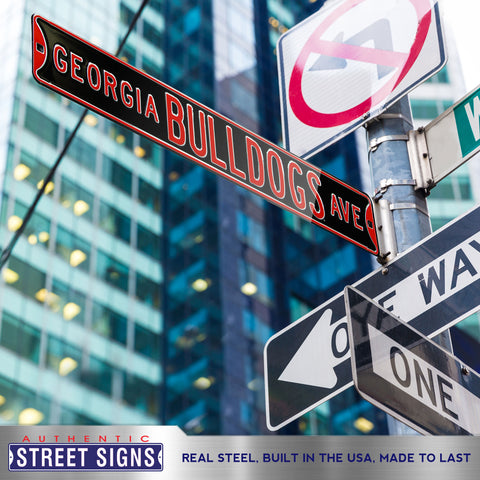 Georgia Bulldogs - BULLDOGS AVE - Black Embossed Steel Street Sign