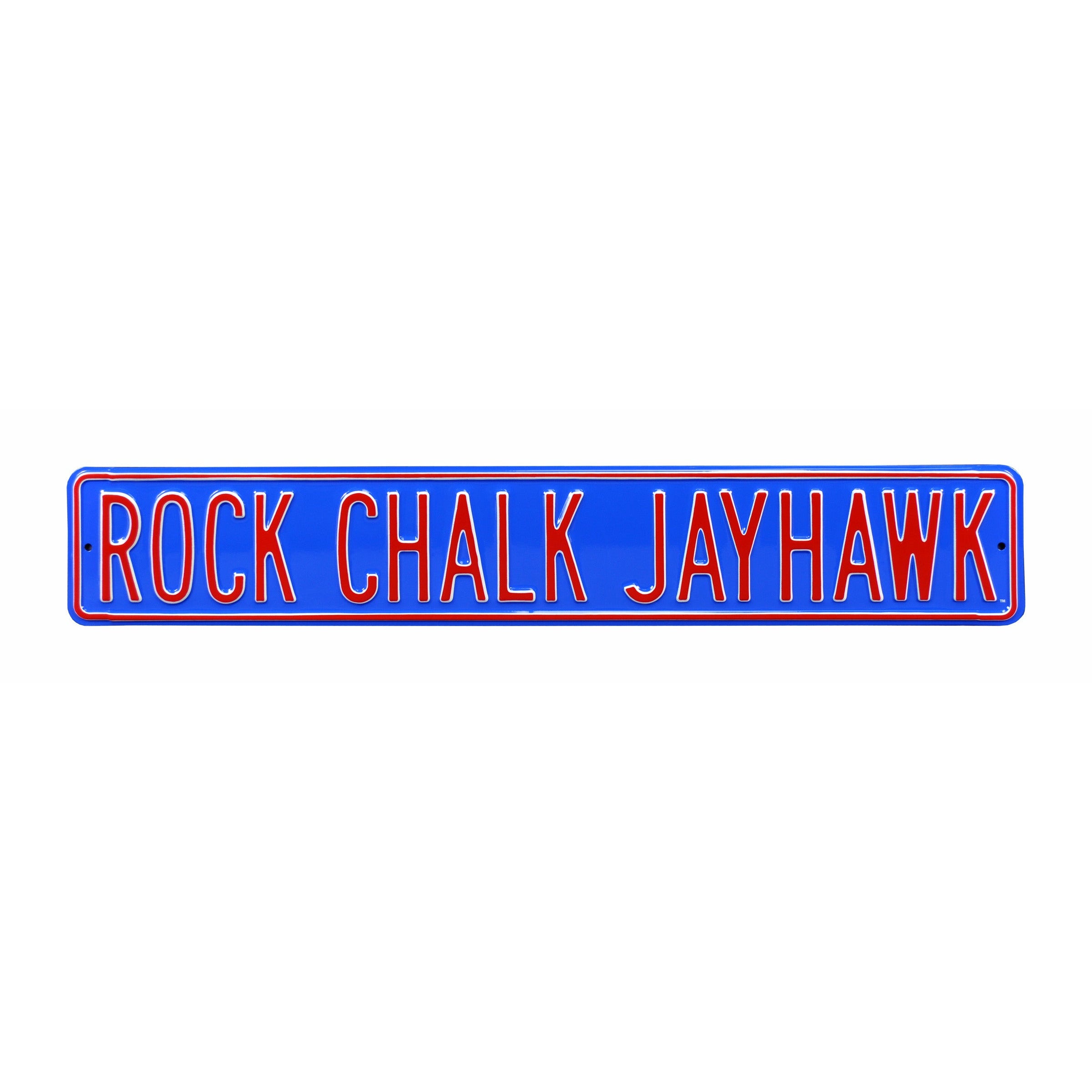 Kansas Jayhawks - ROCK CHALK JAYHAWK - Embossed Steel Street Sign