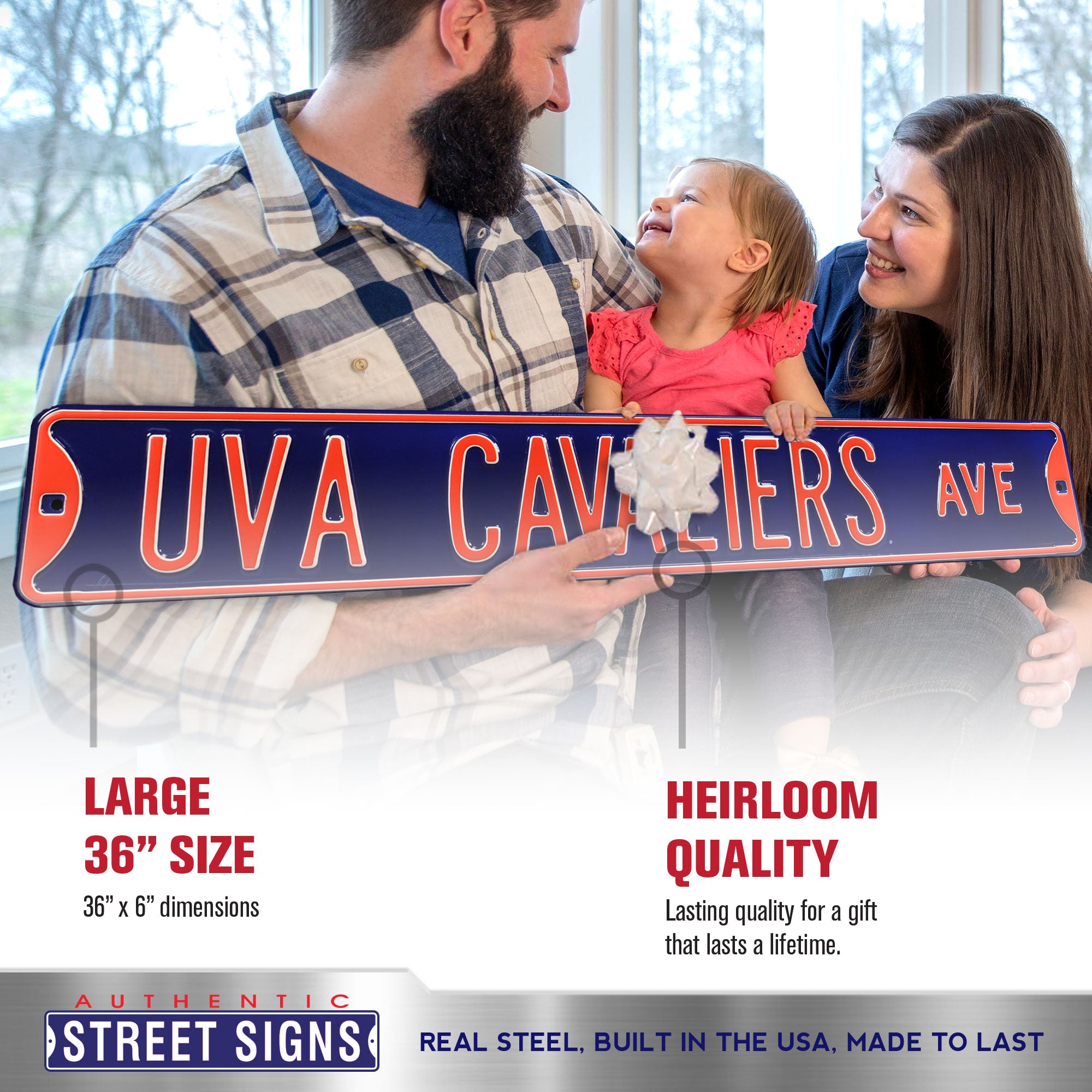 Virginia Cavaliers - UVA CAVALIERS AVE - Embossed Steel Street Sign