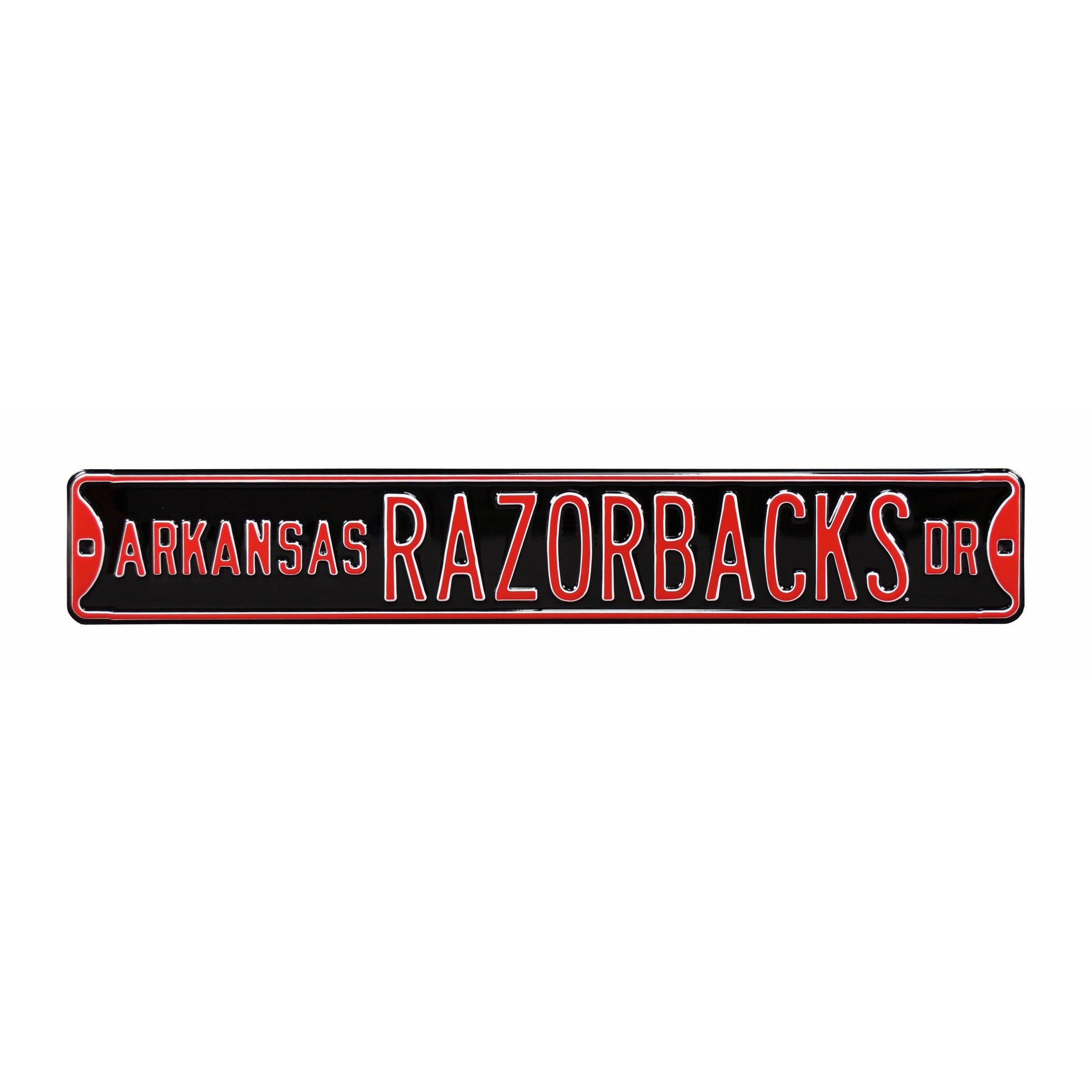 Arkansas Razorbacks - RAZORBACKS DR - Black Embossed Steel Street Sign