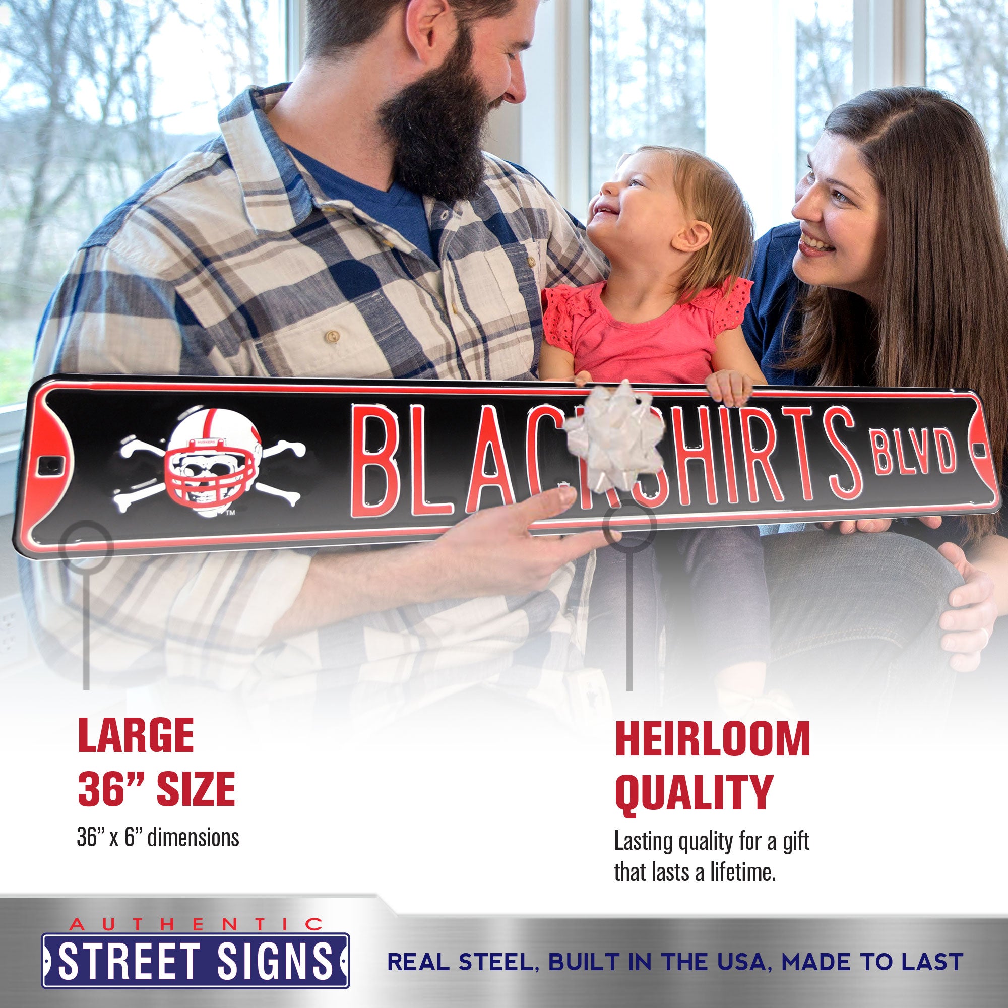 Nebraska Cornhuskers - BLACKSHIRTS BLVD - Embossed Steel Street Sign
