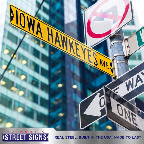 Iowa Hawkeyes - IOWA HAWKEYES AVE - Embossed Steel Street Sign