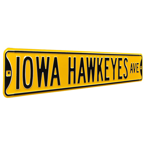 Iowa Hawkeyes - IOWA HAWKEYES AVE - Embossed Steel Street Sign