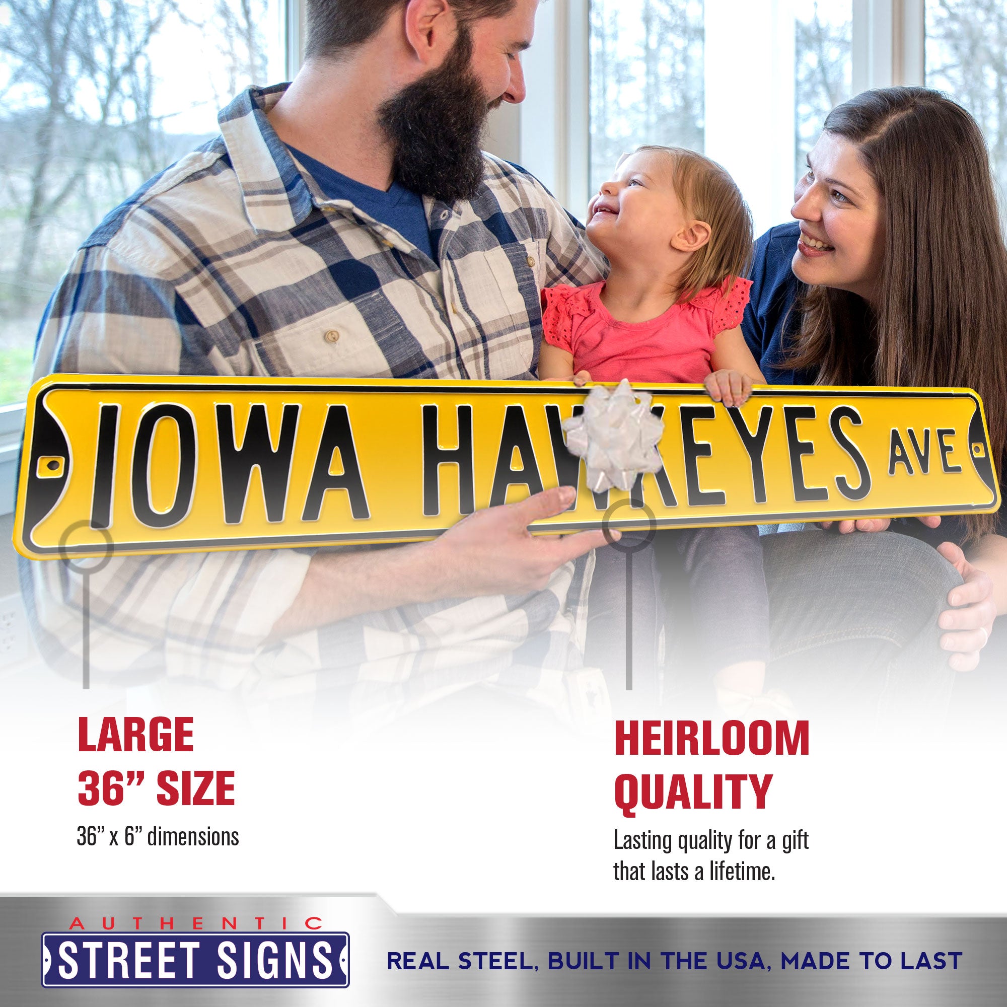 Iowa Hawkeyes - IOWA HAWKEYES AVE - Embossed Steel Street Sign