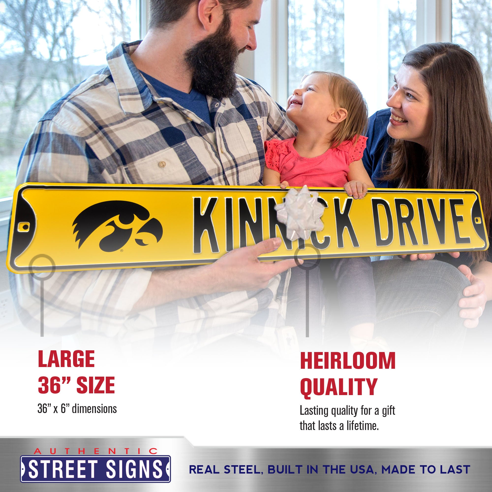 Iowa Hawkeyes - KINNICK DRIVE - Embossed Steel Street Sign