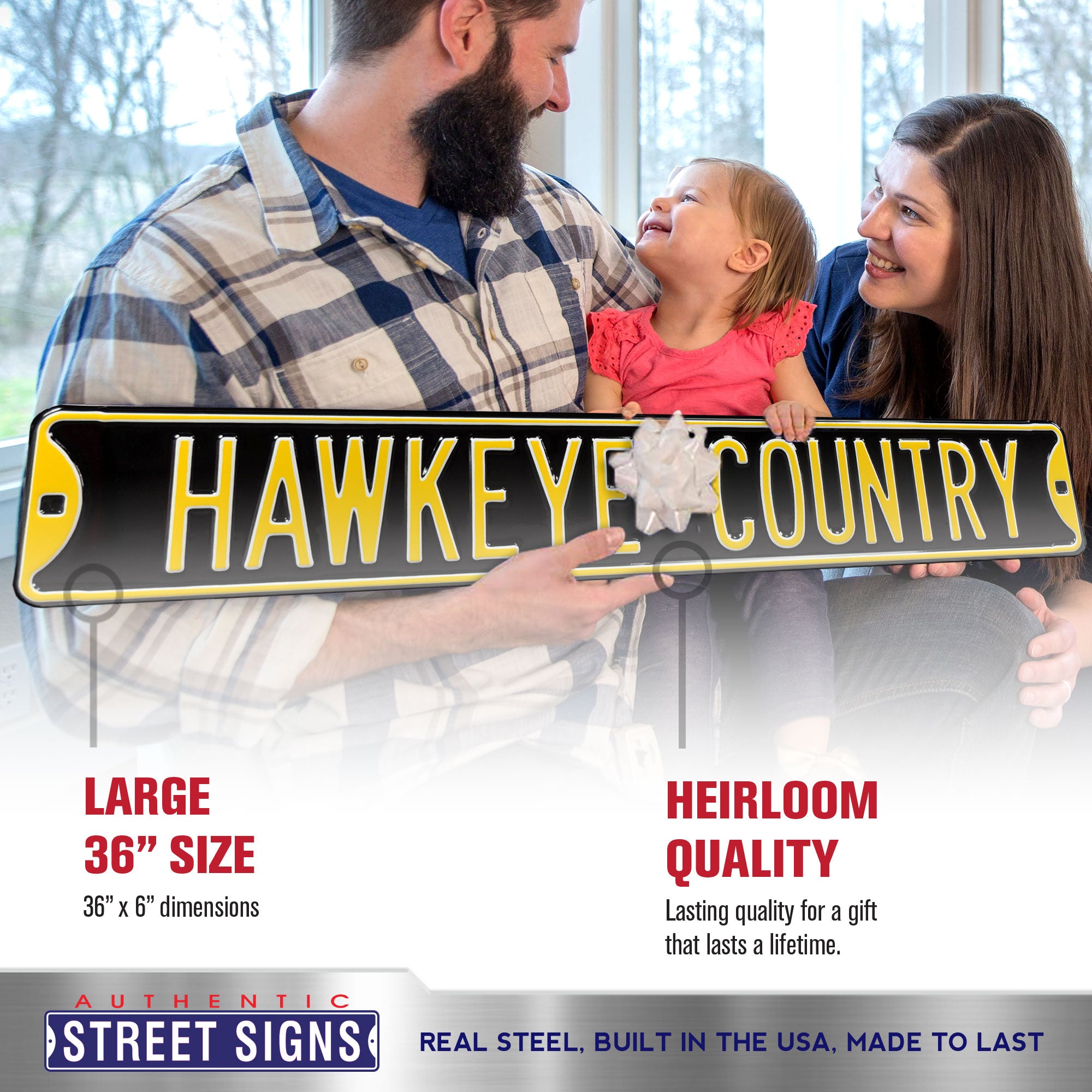Iowa Hawkeyes - HAWKEYE COUNTRY - Embossed Steel Street Sign