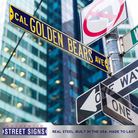 Cal Golden Bears - GOLDEN BEARS AVE - Navy Embossed Steel Street Sign