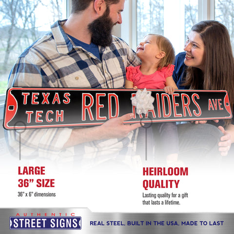 Texas Tech Red Raiders - RED RAIDERS AVE - Black Embossed Steel Street Sign