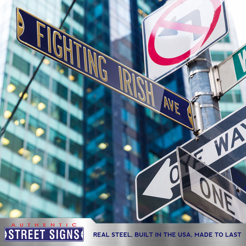 Notre Dame Fighting Irish - FIGHTING IRISH AVE - Navy Embossed Steel Street Sign
