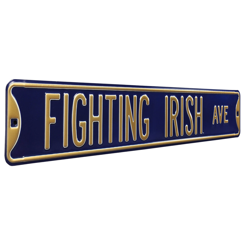 Notre Dame Fighting Irish - FIGHTING IRISH AVE - Navy Embossed Steel Street Sign