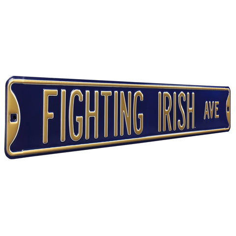 Notre Dame Fighting Irish - FIGHTING IRISH AVE - Navy Embossed Steel Street Sign
