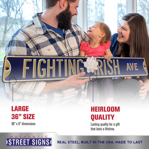 Notre Dame Fighting Irish - FIGHTING IRISH AVE - Navy Embossed Steel Street Sign