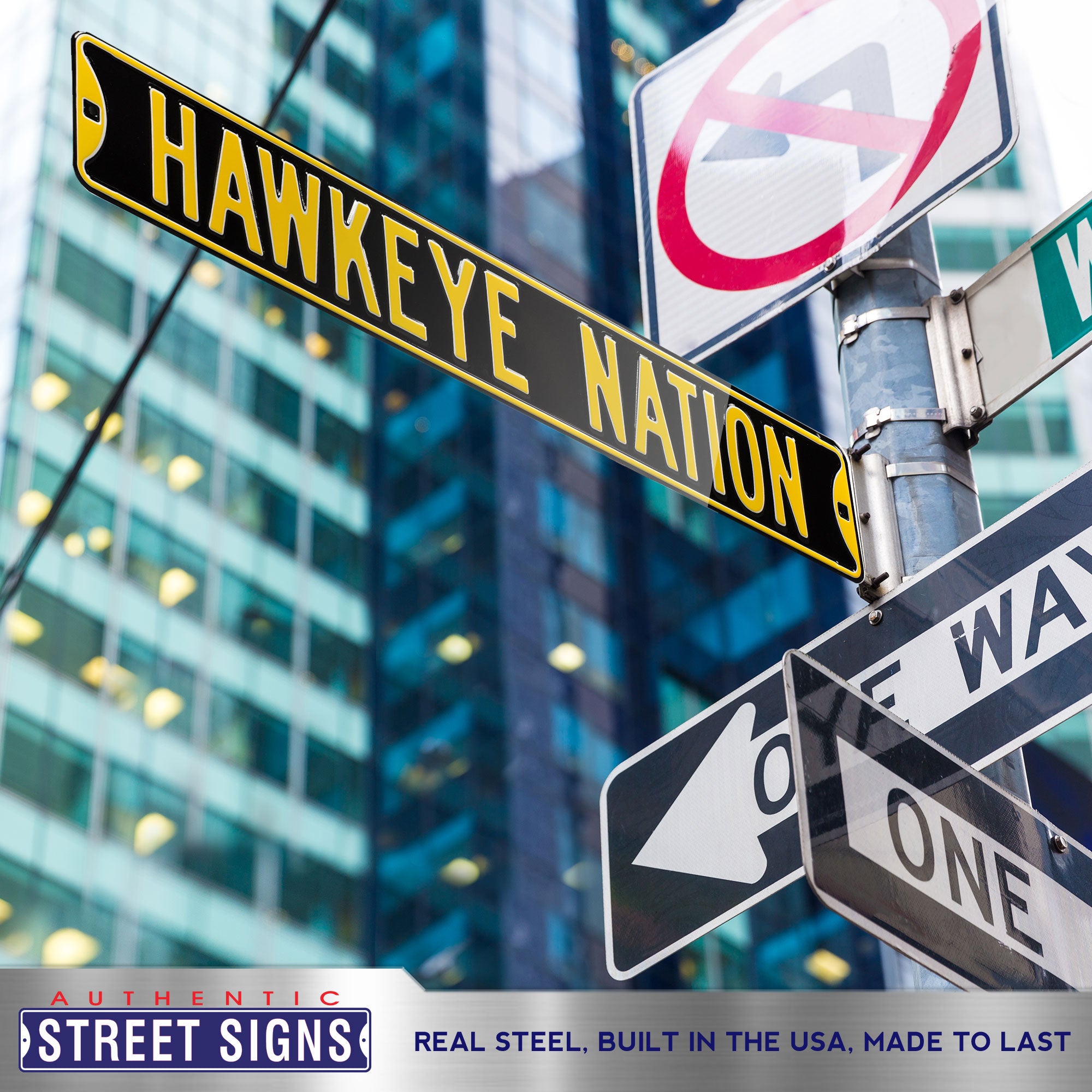 Iowa Hawkeyes - HAWKEYE NATION - Embossed Steel Street Sign