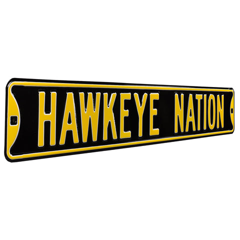 Iowa Hawkeyes - HAWKEYE NATION - Embossed Steel Street Sign
