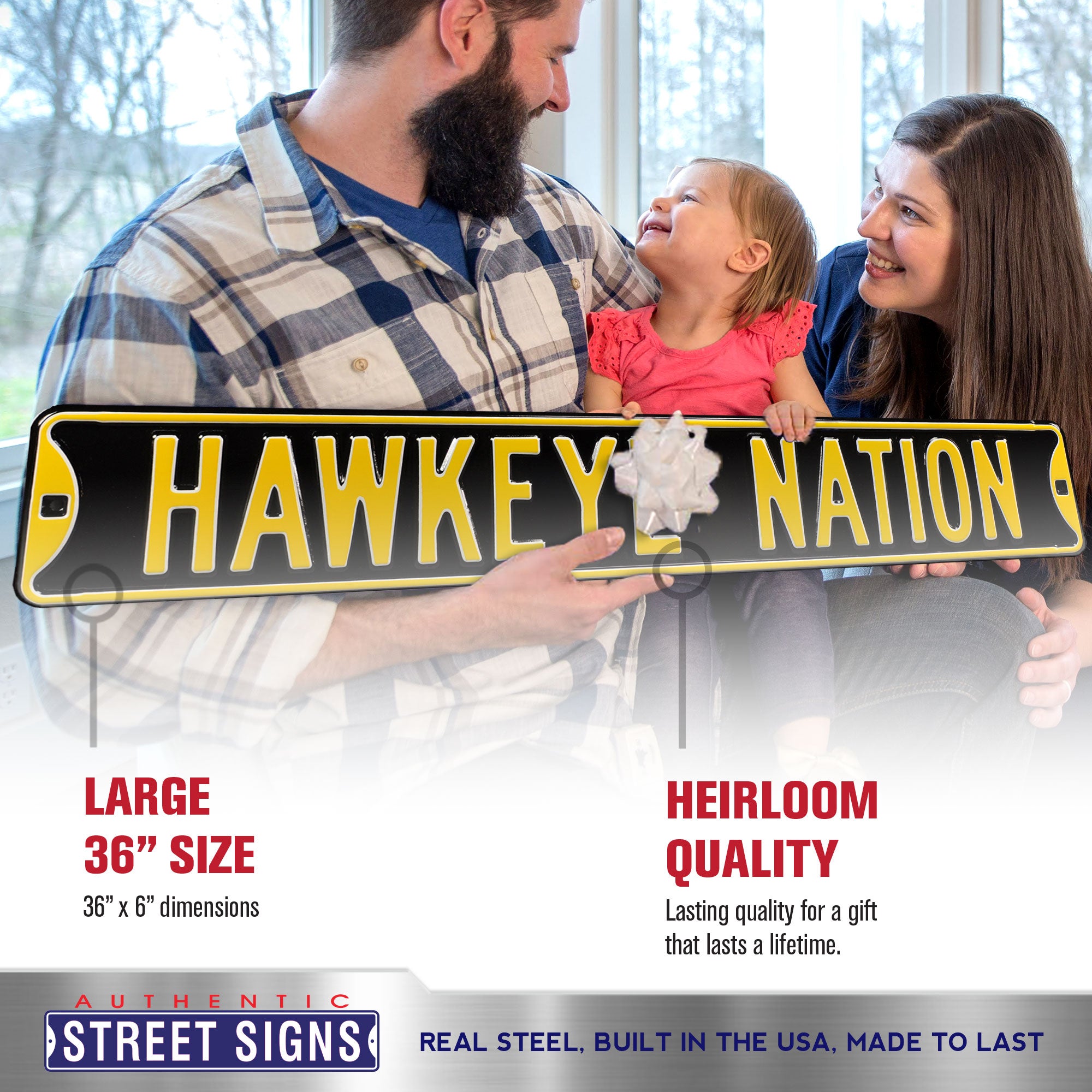 Iowa Hawkeyes - HAWKEYE NATION - Embossed Steel Street Sign