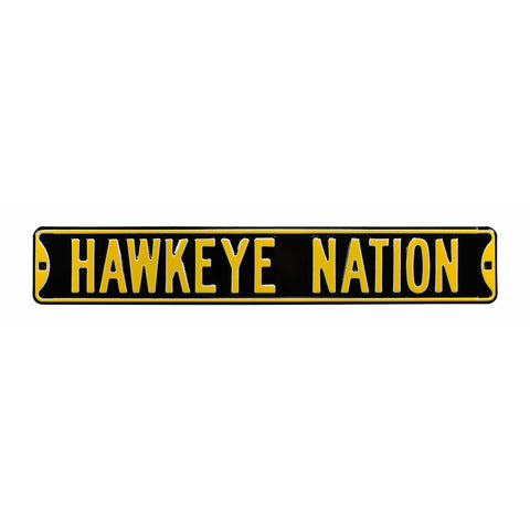 Iowa Hawkeyes - HAWKEYE NATION - Embossed Steel Street Sign