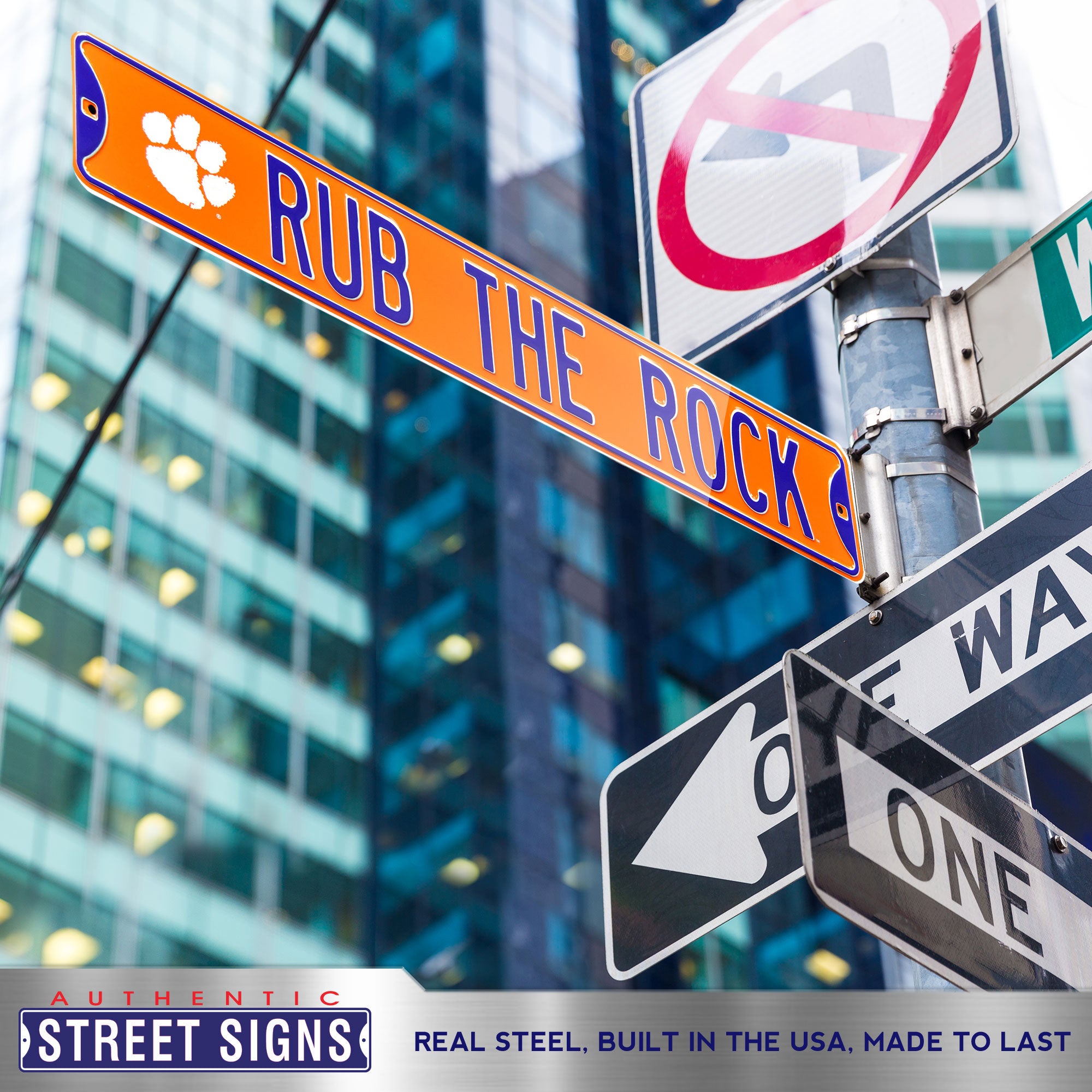 Clemson Tigers - RUB THE ROCK - Embossed Steel Street Sign