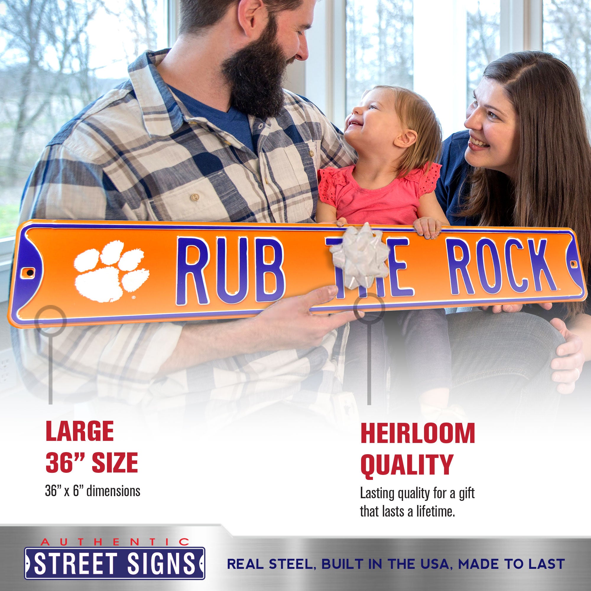 Clemson Tigers - RUB THE ROCK - Embossed Steel Street Sign