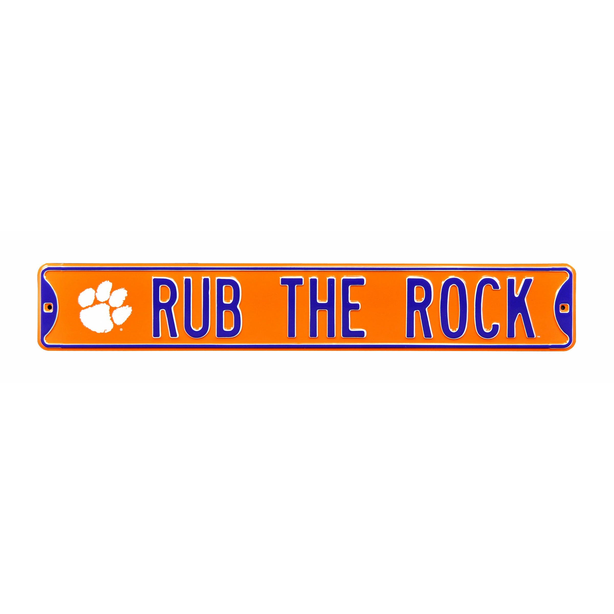 Clemson Tigers - RUB THE ROCK - Embossed Steel Street Sign