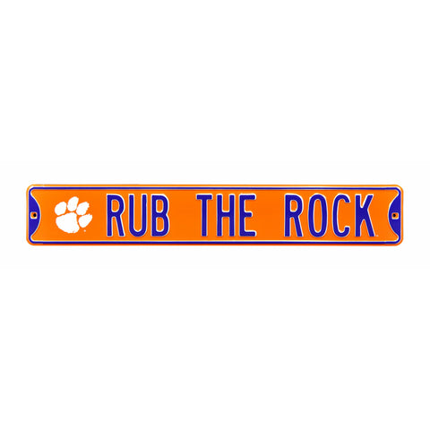 Clemson Tigers - RUB THE ROCK - Embossed Steel Street Sign