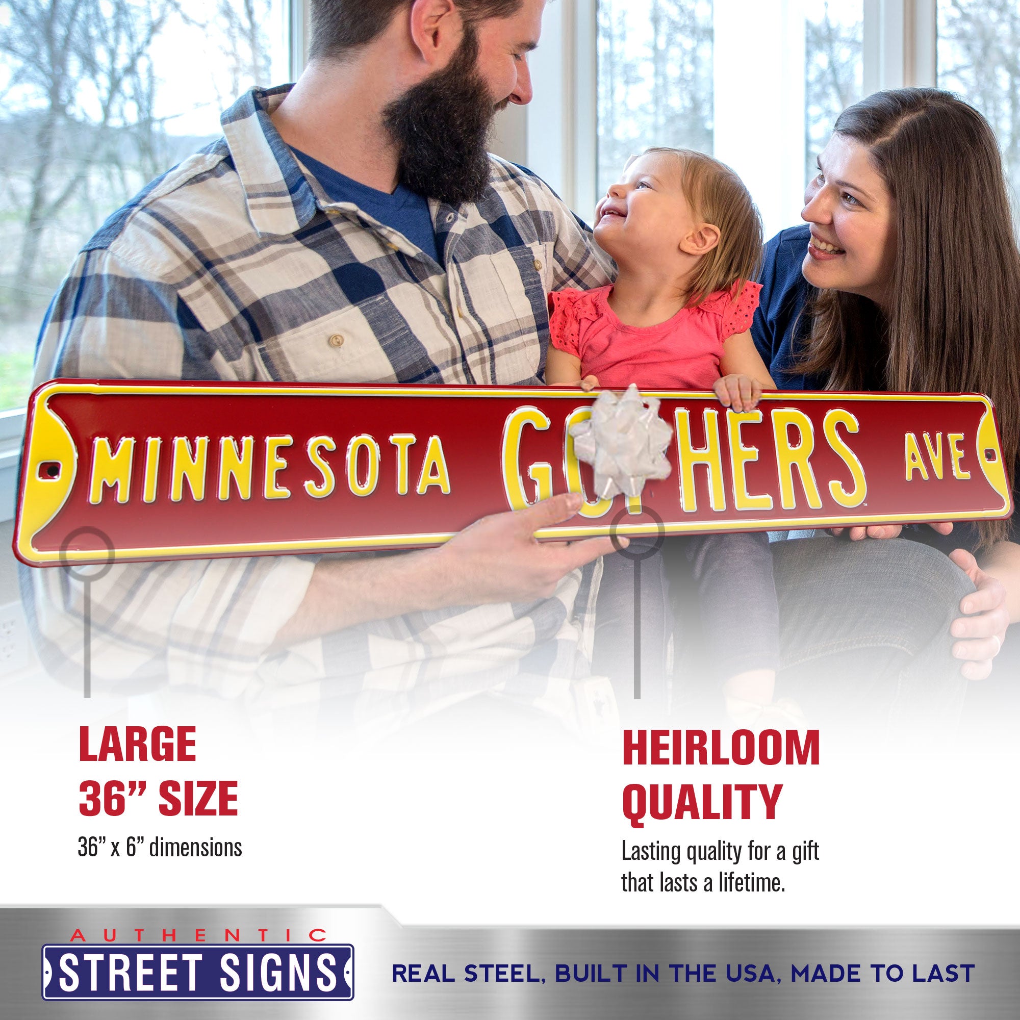 Minnesota Golden Gophers - MINNESOTA GOPHERS AVE - Embossed Steel Street Sign