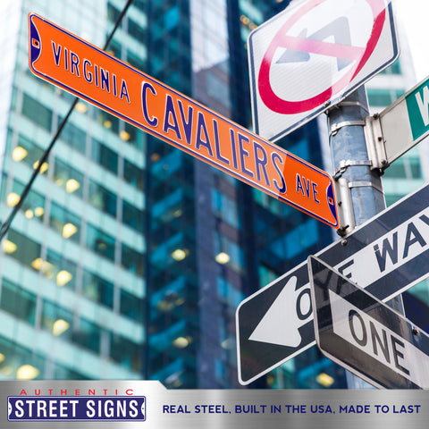 Virginia Cavaliers - CAVALIERS AVE - Orange Embossed Steel Street Sign