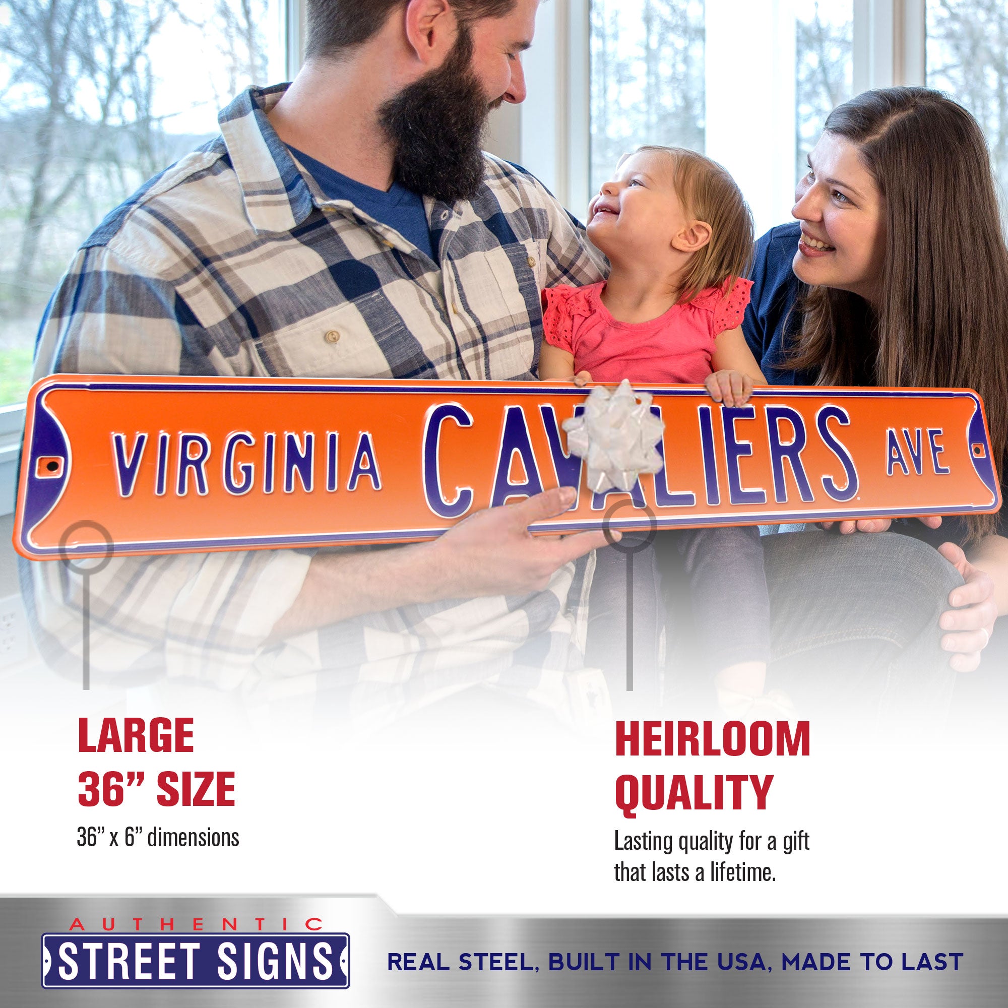 Virginia Cavaliers - CAVALIERS AVE - Orange Embossed Steel Street Sign