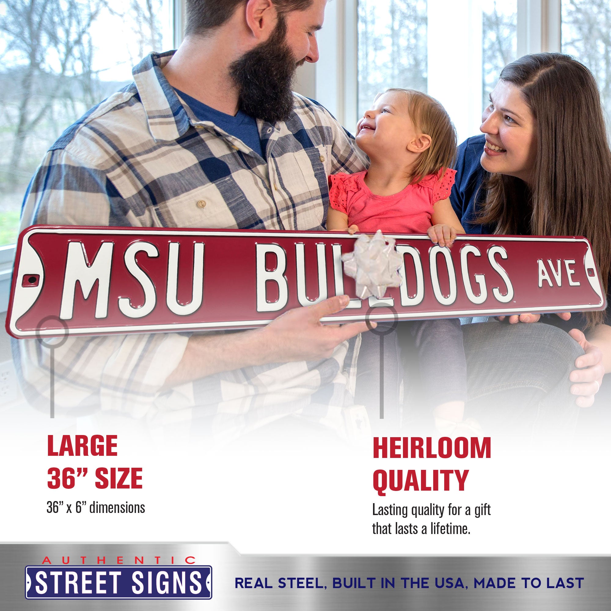 Mississippi State Bulldogs - MSU BULLDOGS AVE - Embossed Steel Street Sign