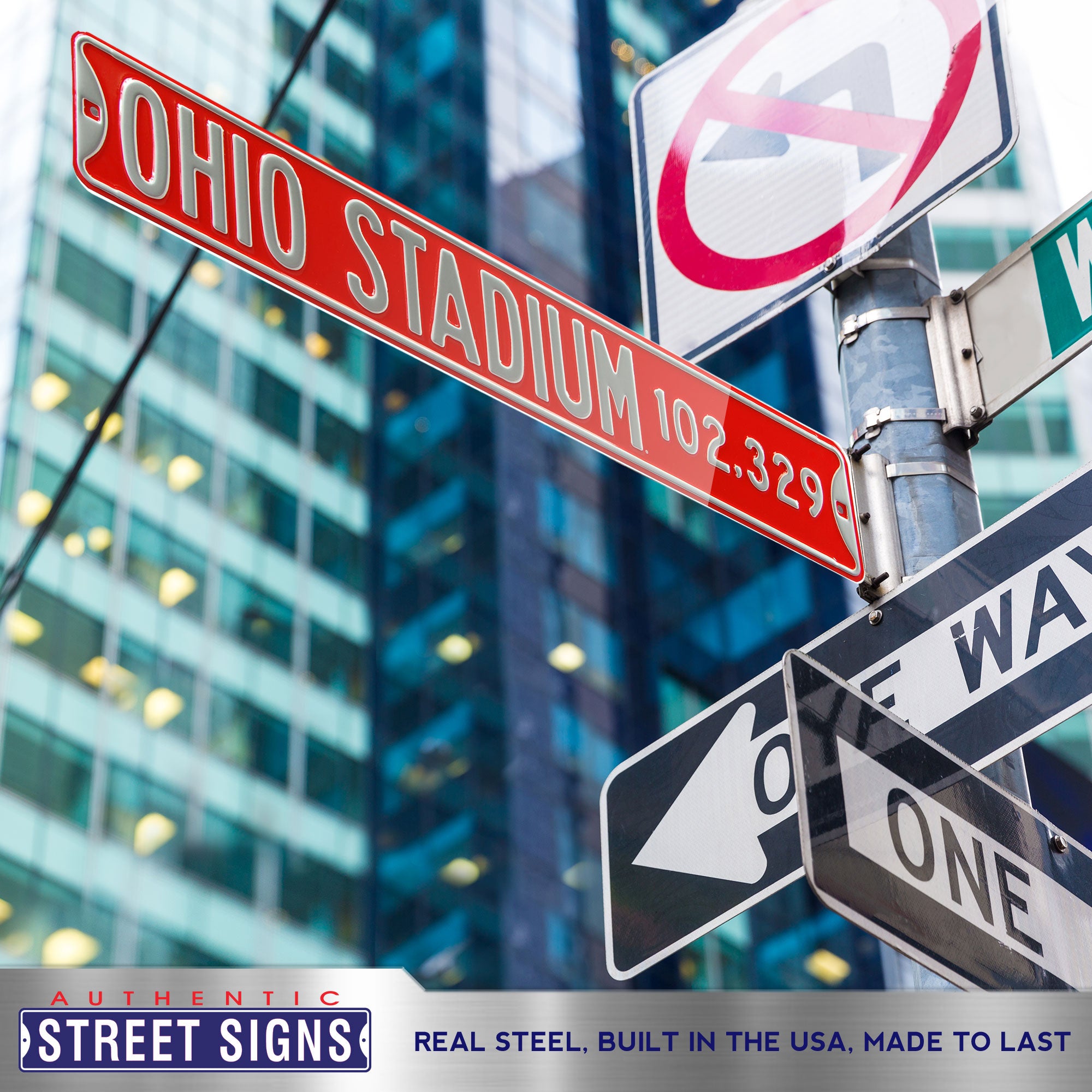 Ohio State Buckeyes - OHIO STADIUM 102,329 - Embossed Steel Street Sign