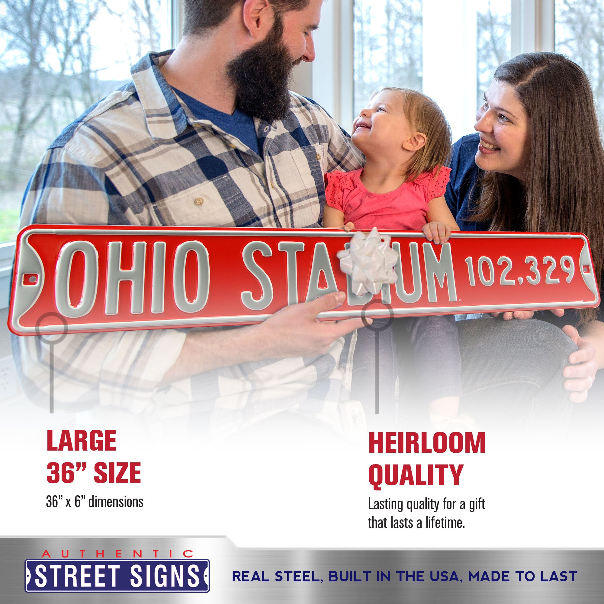 Ohio State Buckeyes - OHIO STADIUM 102,329 - Embossed Steel Street Sign