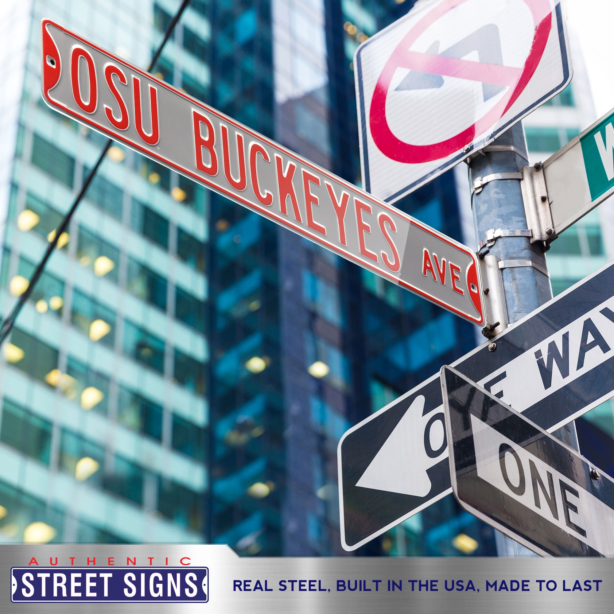 Ohio State Buckeyes - OSU BUCKEYES AVE - Embossed Steel Street Sign