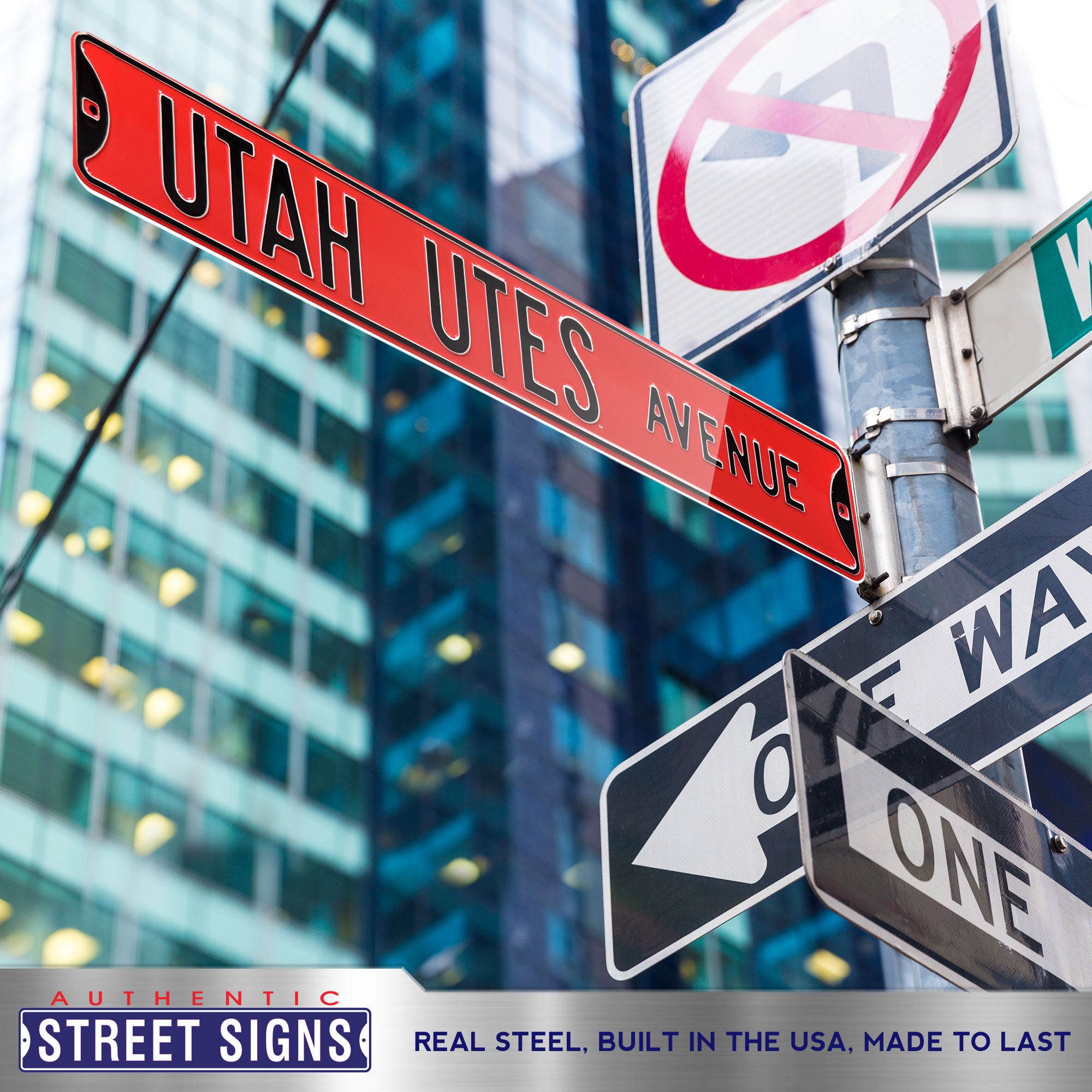Utah Utes - UTAH UTES AVE - Embossed Steel Street Sign