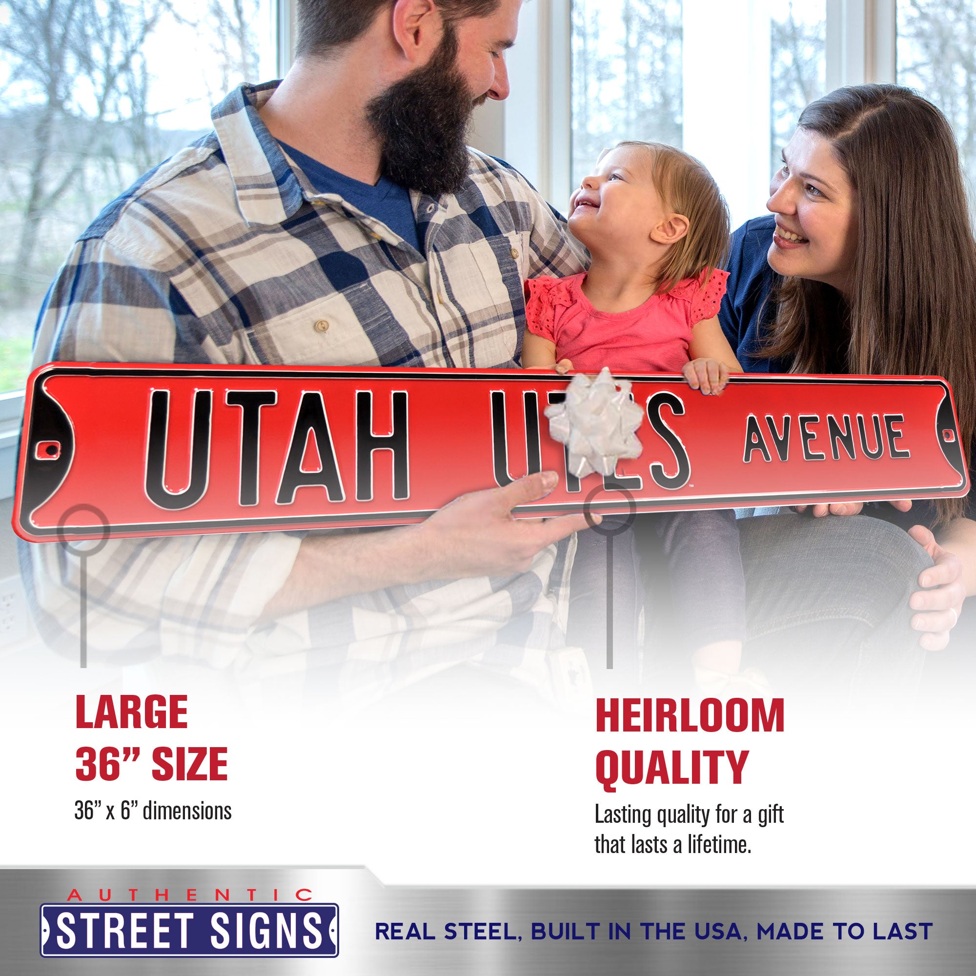 Utah Utes - UTAH UTES AVE - Embossed Steel Street Sign
