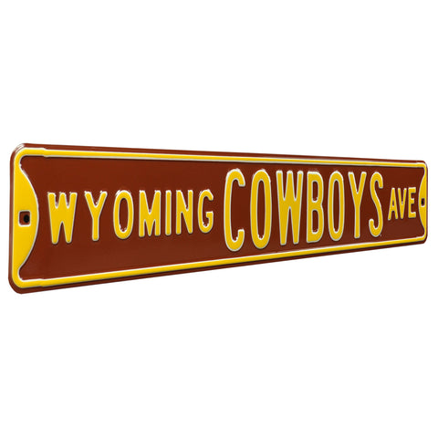 Wyoming Cowboys - COWBOYS AVE - Brown Embossed Steel Street Sign