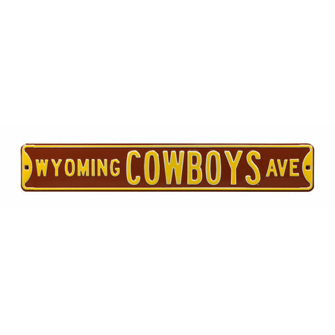 Wyoming Cowboys - COWBOYS AVE - Brown Embossed Steel Street Sign