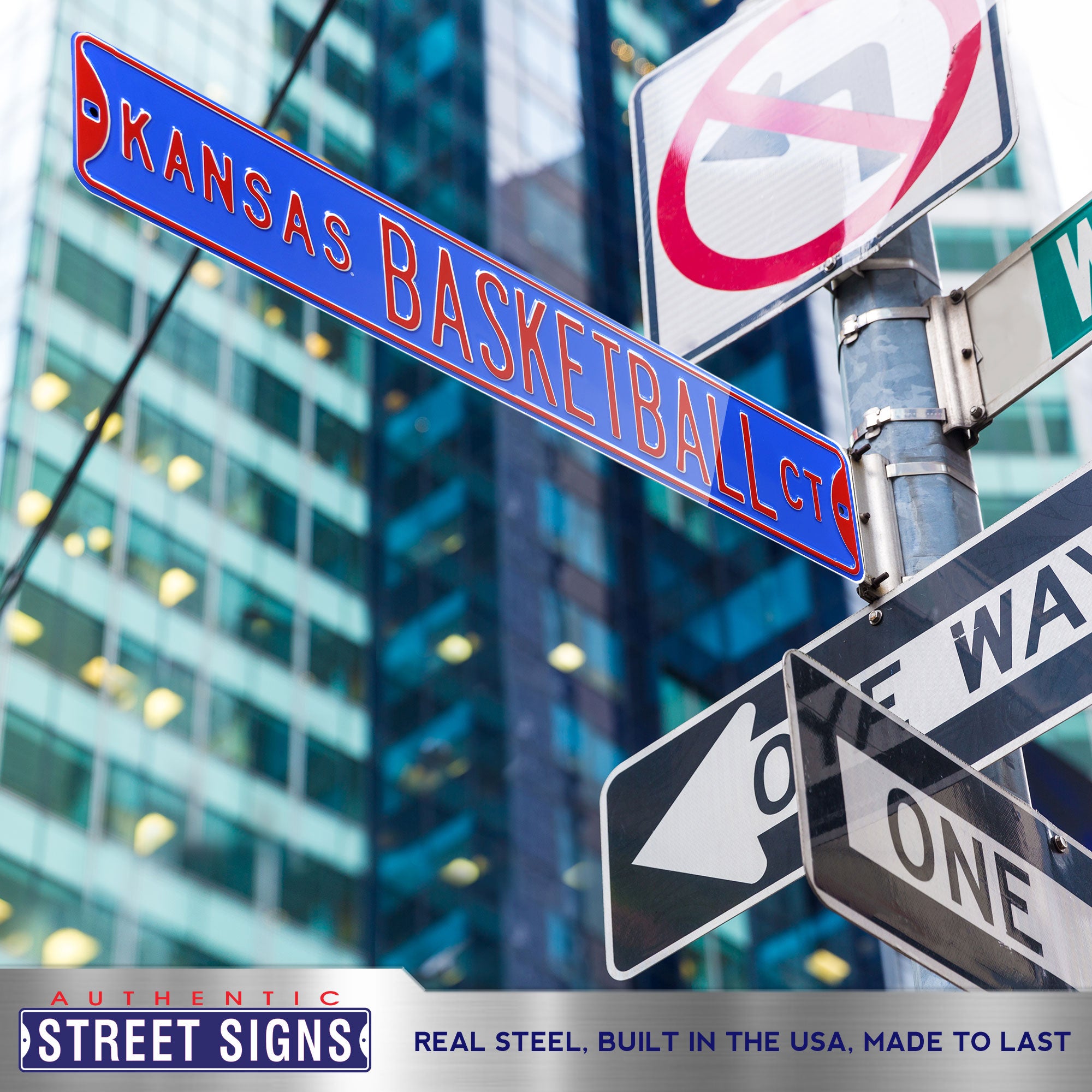 Kansas Jayhawks - KANSAS BASKETBALL CT - Embossed Steel Street Sign